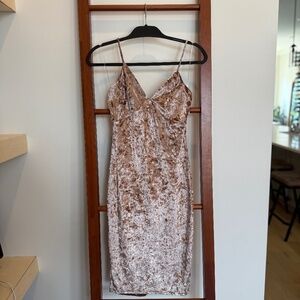 Velvet Bodycon Midi Dress – Rose/Pink – Size S